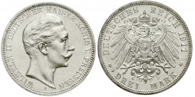 Reichssilbermünzen J. 19-178 Preußen Wilhelm II., 1888-1918
3 Mark 1911 A. Polierte Platte, etwas berieben