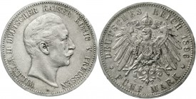 Reichssilbermünzen J. 19-178 Preußen Wilhelm II., 1888-1918
5 Mark 1896 A. Seltener Jahrgang.
sehr schön