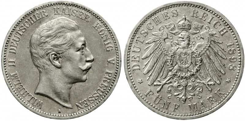 Reichssilbermünzen J. 19-178 Preußen Wilhelm II., 1888-1918
5 Mark 1898 A. vorz...