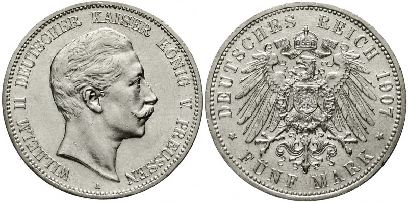 Reichssilbermünzen J. 19-178 Preußen Wilhelm II., 1888-1918
5 Mark 1907 A. vorz...