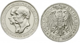 Reichssilbermünzen J. 19-178 Preußen Wilhelm II., 1888-1918
3 Mark 1911 A. Universität Breslau.
Polierte Platte, min. berieben