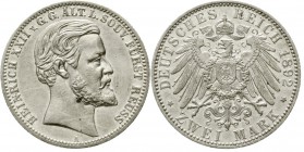 Reichssilbermünzen J. 19-178 Reuß, ältere Linie Heinrich XXII., 1867-1902
2 Mark 1892 A. Zum 25 jähr. (Regierungsjubiläum).
vorzüglich