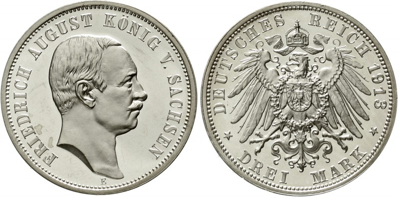 Reichssilbermünzen J. 19-178 Sachsen Friedrich August III., 1904-1918
3 Mark 19...