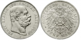 Reichssilbermünzen J. 19-178 Sachsen/-Altenburg Ernst, 1853-1908
5 Mark 1901 A. vorzüglich/Stempelglanz