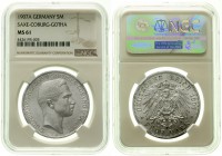 Reichssilbermünzen J. 19-178 Sachsen/-Coburg-Gotha Carl Eduard, 1900-1918
5 Mark 1907 A. Im NGC-Blister mit Grading MS 61