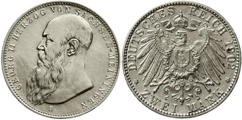 Reichssilbermünzen J. 19-178 Sachsen/-Meiningen Georg II., 1866-1915
2 Mark 190...