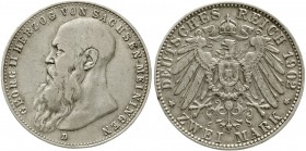 Reichssilbermünzen J. 19-178 Sachsen/-Meiningen Georg II., 1866-1915
2 Mark 1902 D. Bart berührt Perlkreis.
sehr schön, Randfehler, selten