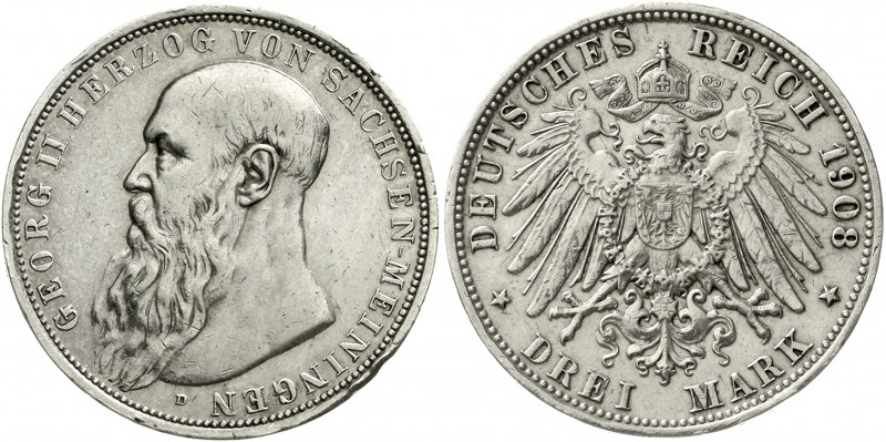 Reichssilbermünzen J. 19-178 Sachsen/-Meiningen Georg II., 1866-1915
3 Mark 190...