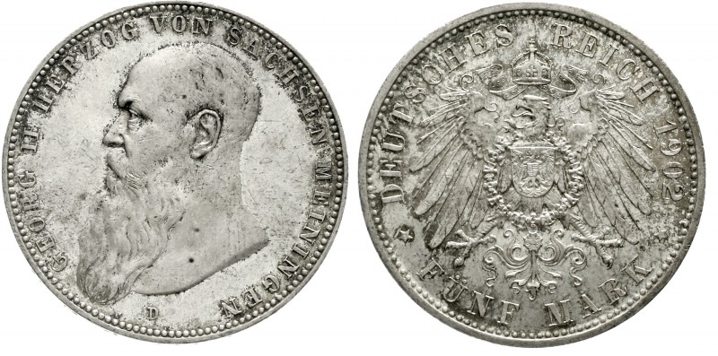 Reichssilbermünzen J. 19-178 Sachsen/-Meiningen Georg II., 1866-1915
5 Mark 190...