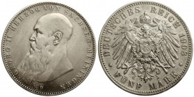 Reichssilbermünzen J. 19-178 Sachsen/-Meiningen Georg II., 1866-1915
5 Mark 1908 D. Bart berührt Perlkreis nicht.
gutes sehr schön, etwas berieben...