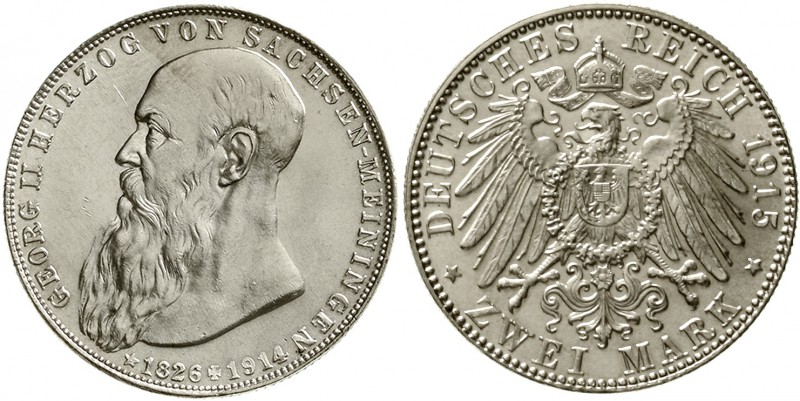 Reichssilbermünzen J. 19-178 Sachsen/-Meiningen Georg II., 1866-1915
2 Mark 191...