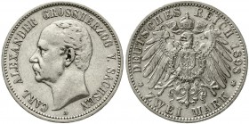 Reichssilbermünzen J. 19-178 Sachsen/-Weimar-Eisenach Carl Alexander, 1853-1901
2 Mark 1898 A. sehr schön, winz. Randfehler