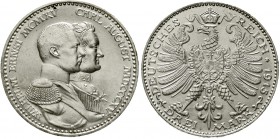 Reichssilbermünzen J. 19-178 Sachsen/-Weimar-Eisenach Wilhelm Ernst, 1901-1918
3 Mark 1915 A. Zur 100 Jahr-Feier.
vorzüglich/Stempelglanz, winz. Ran...