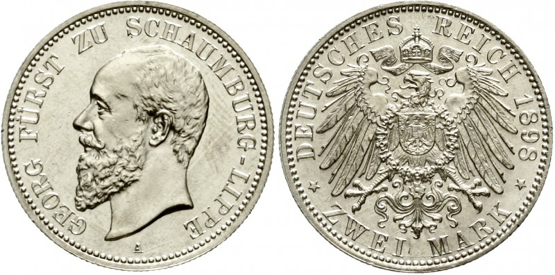 Reichssilbermünzen J. 19-178 Schaumburg-Lippe Georg, 1893-1911
2 Mark 1898 A. f...
