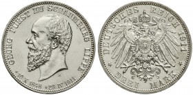 Reichssilbermünzen J. 19-178 Schaumburg-Lippe Georg, 1893-1911
3 Mark 1911 A. Auf seinen Tod.
prägefrisch/fast Stempelglanz