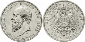 Reichssilbermünzen J. 19-178 Schaumburg-Lippe Georg, 1893-1911
3 Mark 1911 A. Auf seinen Tod.
vorzüglich, kl. Kratzer