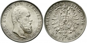 Reichssilbermünzen J. 19-178 Württemberg Karl, 1864-1891
2 Mark 1876 F. gutes vorzüglich, schöne Patina