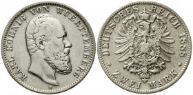 Reichssilbermünzen J. 19-178 Württemberg Karl, 1864-1891
2 Mark 1888 F. fast sehr schön