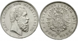 Reichssilbermünzen J. 19-178 Württemberg Karl, 1864-1891
5 Mark 1876 F. gutes vorzüglich