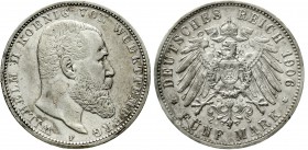 Reichssilbermünzen J. 19-178 Württemberg Wilhelm II., 1891-1918
5 Mark 1906 F. sehr schön, kl. Randfehler, selten