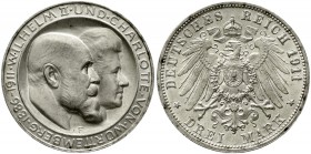 Reichssilbermünzen J. 19-178 Württemberg Wilhelm II., 1891-1918
3 Mark 1911 F. Zur silbernen Hochzeit
Stempelglanz, Prachtexemplar
