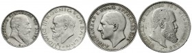 Reichssilbermünzen J. 19-178 Zusammenstellungen/Lots
4 Stück: Baden 2 Mark 1905, Bayern 3 Mark 1914, Württemb. 5 Mark 1908, sowie Jugoslawien 50 Dina...