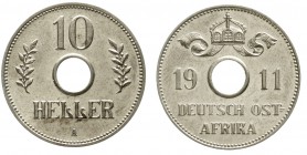 Kolonien und Nebengebiete Deutsch Ostafrika
10 Heller 1911 A. Lochgeld.
Polierte Platte