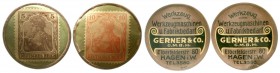 Notmünzen/Wertmarken; Städte, Gemeinden, Firmen Hagen
2 Stück: 5 und 10 Pf. Briefmarkenkapselgeld "Germania" MUG grün o.J. Werkzeug - Werkzeugmaschin...