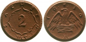 Notmünzen aus Porzellan (Länder,Städte,Firmen) Staaten/- und Ländermünzen Sachsen
2 Mark Probe, Gipsform, braun 1920. Der Wert zwischen geschlungener...