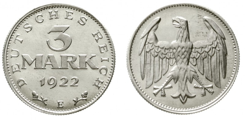 Weimarer Republik Kursmünzen 3 Mark, Aluminium mit Umschrift 1922-1923
1922 E. ...