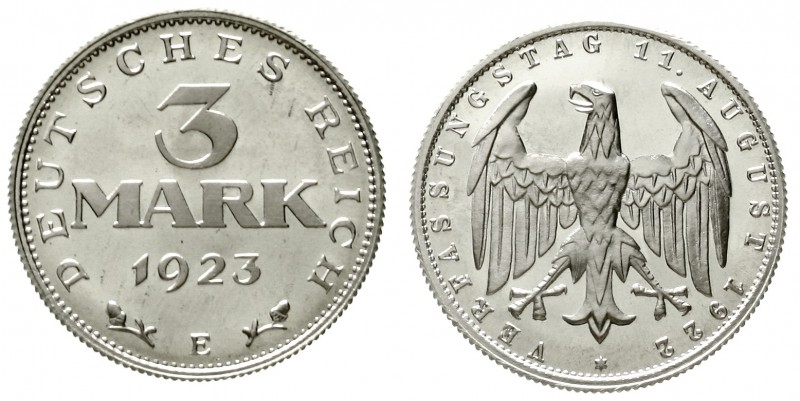 Weimarer Republik Kursmünzen 3 Mark, Aluminium mit Umschrift 1922-1923
1923 E. ...