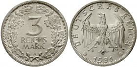 Weimarer Republik Kursmünzen 3 Reichsmark, Silber 1931-1933
1931 A. fast Stempelglanz