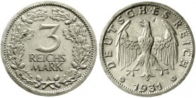 Weimarer Republik Kursmünzen 3 Reichsmark, Silber 1931-1933
1931 A. sehr schön/vorzüglich, Kratzer