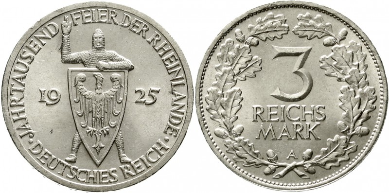 Weimarer Republik Gedenkmünzen 3 Reichsmark Rheinlande
1925 A. fast Stempelglan...