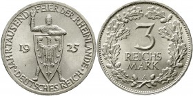 Weimarer Republik Gedenkmünzen 3 Reichsmark Rheinlande
1925 A. fast Stempelglanz