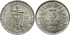 Weimarer Republik Gedenkmünzen 3 Reichsmark Rheinlande
1925 D. fast Stempelglanz, Prachtexemplar