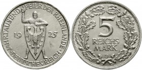 Weimarer Republik Gedenkmünzen 5 Reichsmark Rheinlande
1925 D. vorzüglich/Stempelglanz