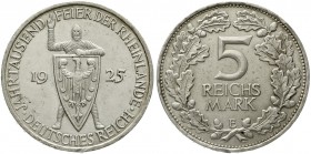 Weimarer Republik Gedenkmünzen 5 Reichsmark Rheinlande
1925 E. vorzüglich, Randfehler