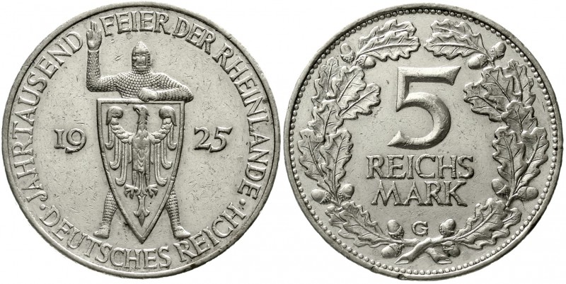 Weimarer Republik Gedenkmünzen 5 Reichsmark Rheinlande
1925 G. sehr schön/vorzü...