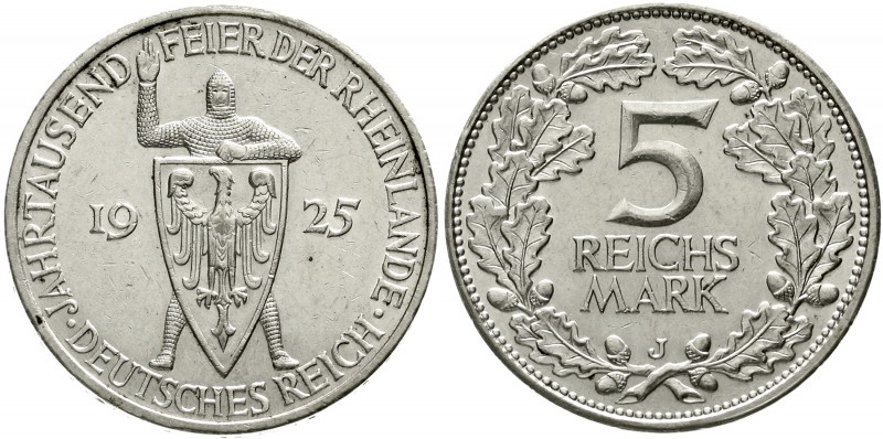 Weimarer Republik Gedenkmünzen 5 Reichsmark Rheinlande
1925 J. vorzüglich, kl. ...