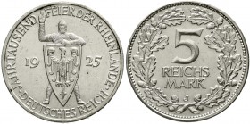 Weimarer Republik Gedenkmünzen 5 Reichsmark Rheinlande
1925 J. vorzüglich, kl. Kratzer, selten