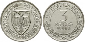 Weimarer Republik Gedenkmünzen 3 Reichsmark Lübeck
1926 A. vorzüglich/Stempelglanz, min. berieben