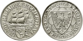 Weimarer Republik Gedenkmünzen 3 Reichsmark Bremerhaven
1927 A. vorzüglich/Stempelglanz