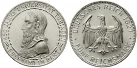 Weimarer Republik Gedenkmünzen 5 Reichsmark Tübingen
1927 F. fast Stempelglanz, Prachtexemplar