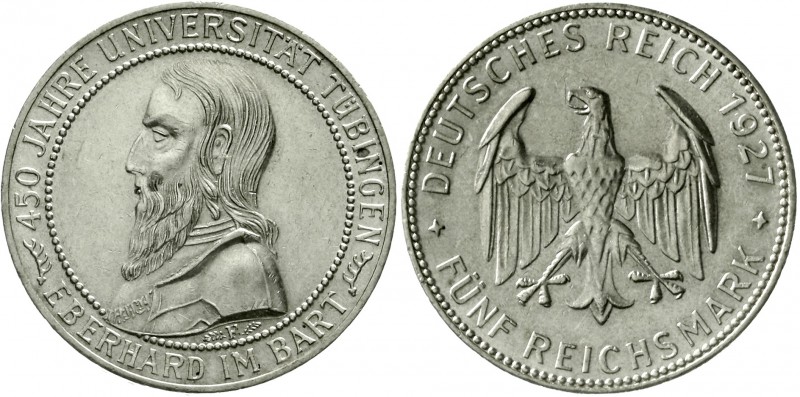Weimarer Republik Gedenkmünzen 5 Reichsmark Tübingen
1927 F. gutes vorzüglich...