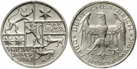 Weimarer Republik Gedenkmünzen 3 Reichsmark Marburg
1927 A. Stempelglanz, Prachtexemplar