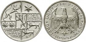 Weimarer Republik Gedenkmünzen 3 Reichsmark Marburg
1927 A. vorzüglich/Stempelglanz
