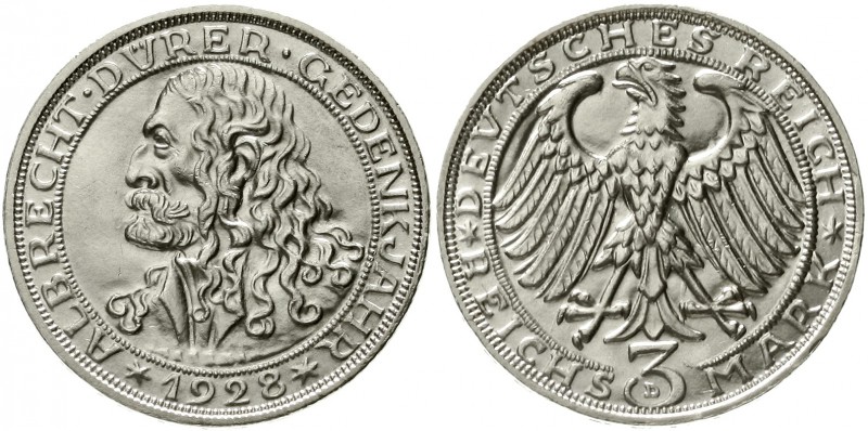 Weimarer Republik Gedenkmünzen 3 Reichsmark Dürer
1928 D. prägefrisch/Stempelgl...
