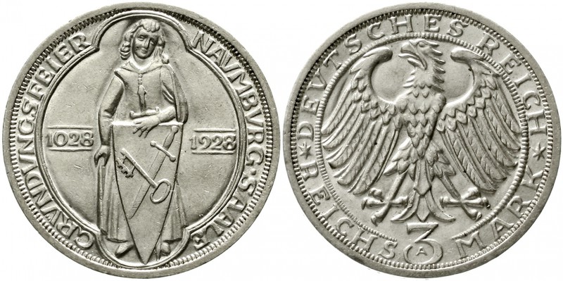 Weimarer Republik Gedenkmünzen 3 Reichsmark Naumburg/Saale
1928 A. vorzüglich/S...