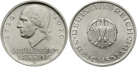 Weimarer Republik Gedenkmünzen 5 Reichsmark Lessing
1929 A. vorzüglich/Stempelglanz